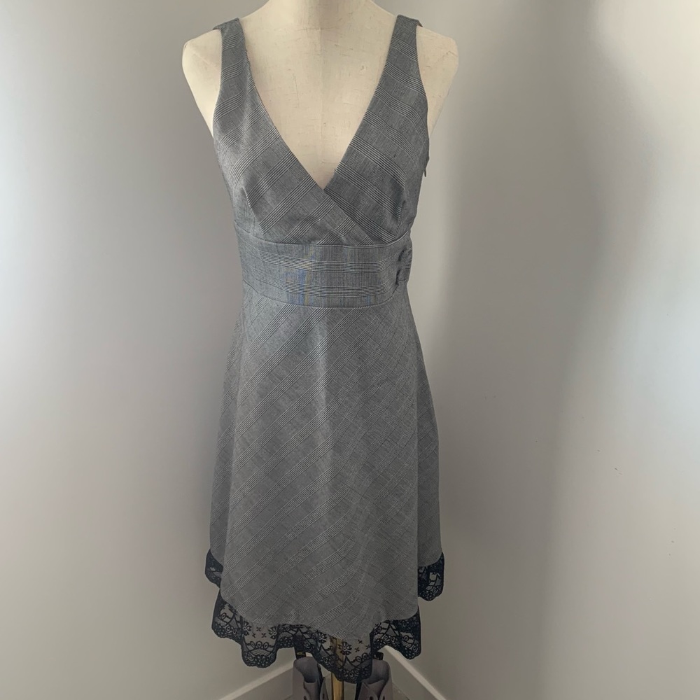 Vintage Necessary Objects Y2K V-Neck Plaid Lace Trim Sleeveless Midi Dress